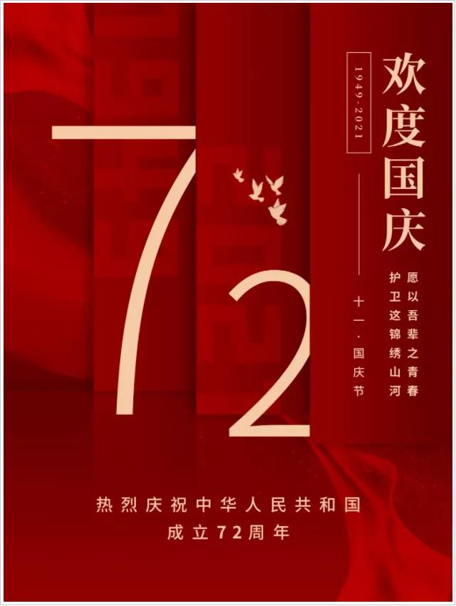 熱(rè)烈慶祝中華人(rén)民共和(hé)國成立72周年！